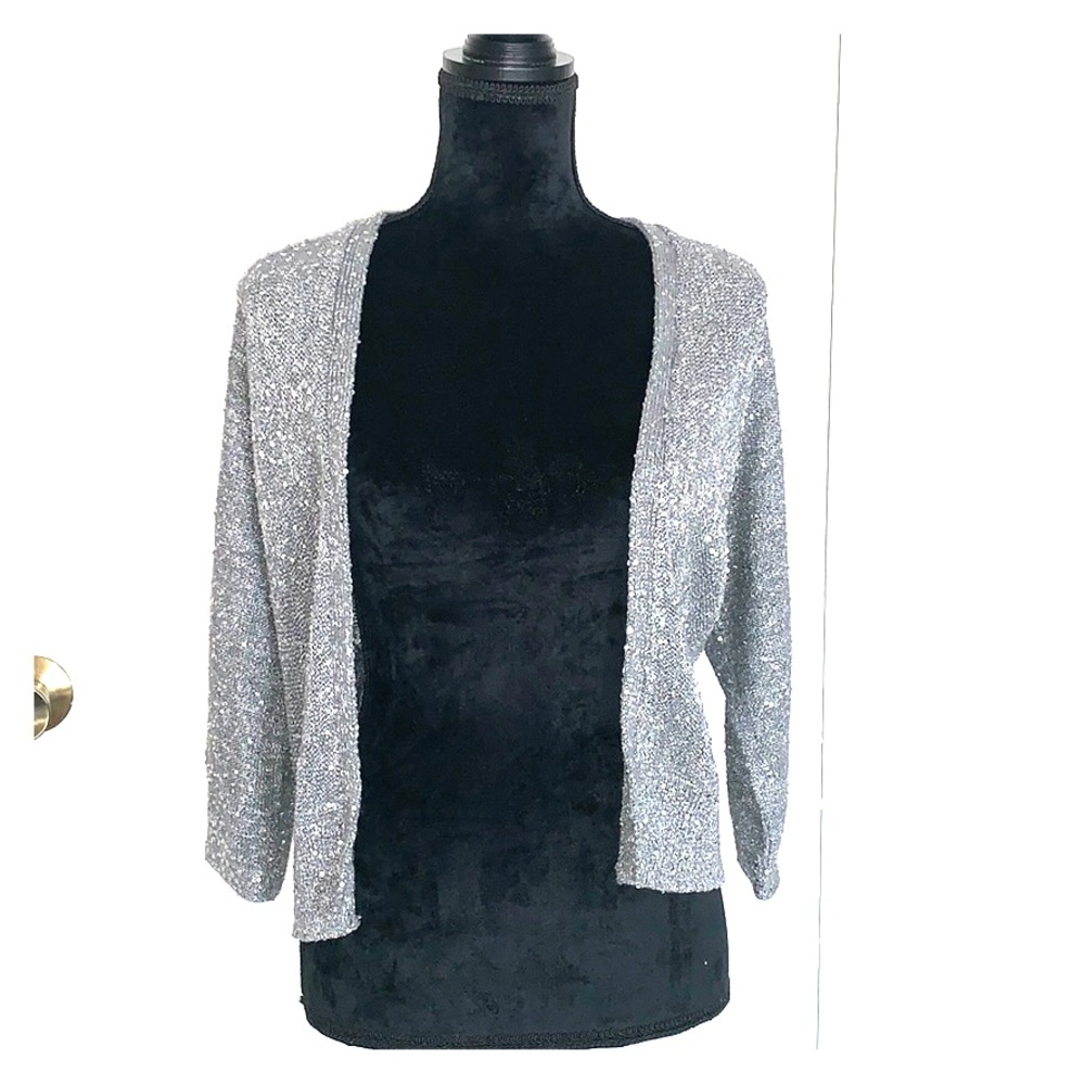NWT express grey silver sequin dolman open sweater
